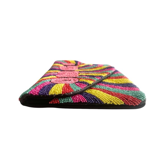 OMG! Hand Beaded Clutch Purse Rainbow Colorful Fun Party‎ Crossbody Bag Chain